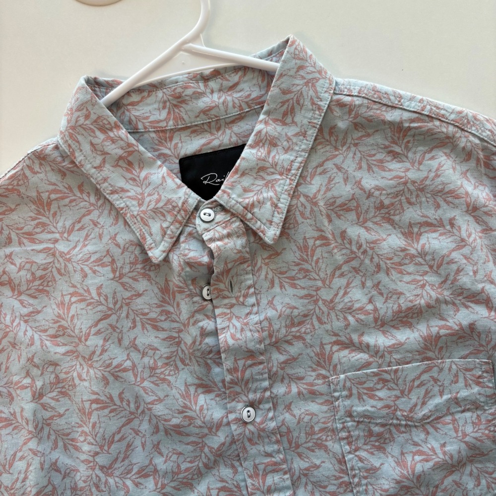 Rails Button Down Shirt Mens Large Blue Helix Blush Linen Blend Leaf Print